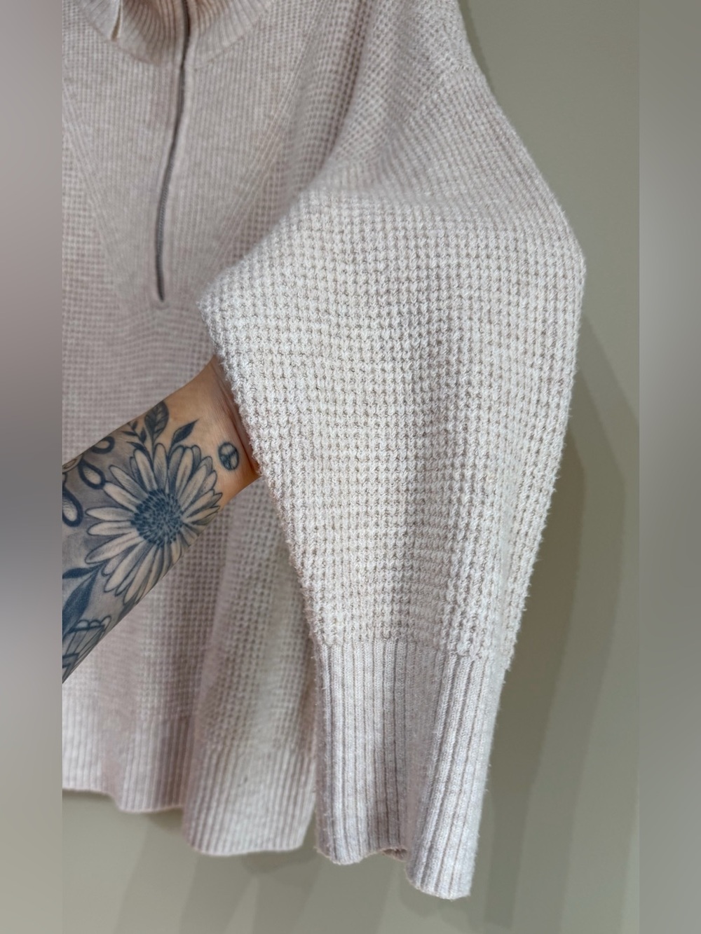 Aerie CozyUp Waffle Textured Quarter-Zip Sweater in Cream - Picture 7 of 11